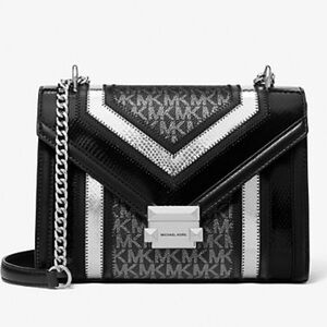 Michael Kors Purse Black and Silver Women's Handbag Saffiano & Quilted Leather